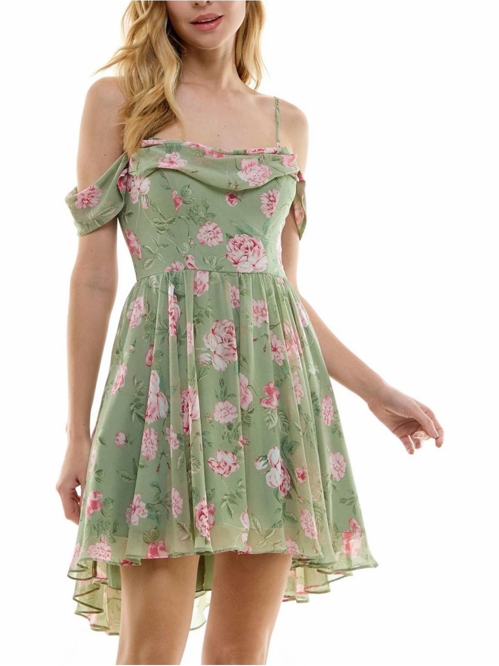 City Studio Junior Size 7/8 Green Floral Off-Shoulder Dress